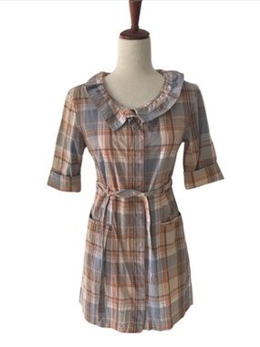 Anthropologie little yellow button plaid dress